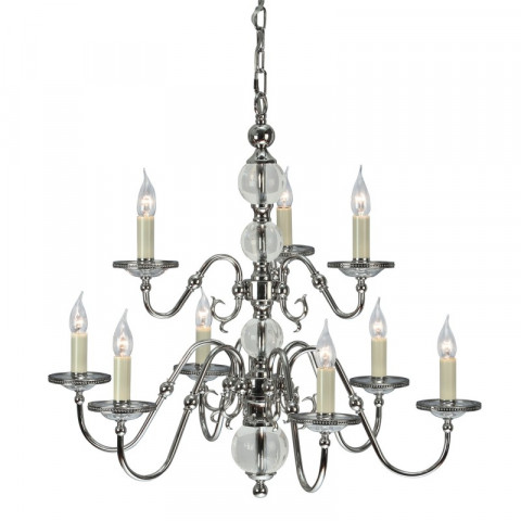 Chandelier tilburg, nickel poli, cristal, 9 éclairages