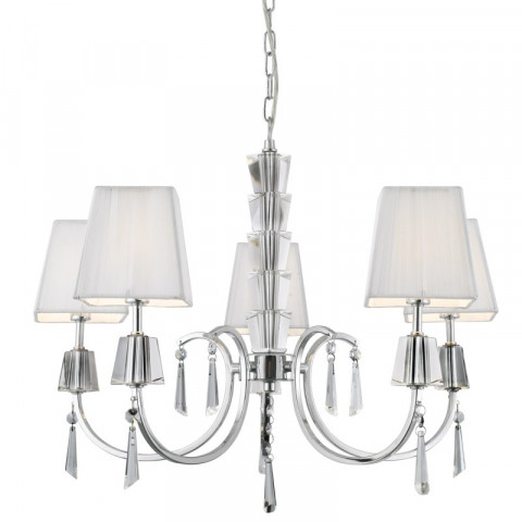Suspension portico, en chrome et verre avec 5 abat-jour blancs