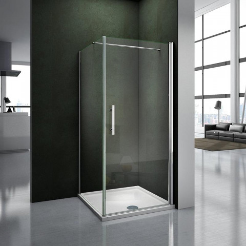 Cabine de douche porte pivotante 76 x 100 verre sécurité et anticalcaire,hauteur 187cm,barre de fixation 90cm