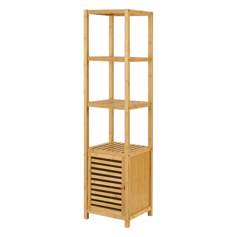 Étagère de salle de bain à 4 niveaux avec porte 140 x 34 x 33 cm bambou helloshop26 03_0007002