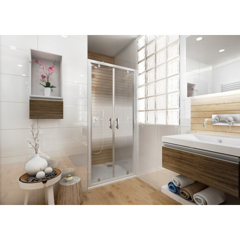 Porte de douche ancoswing, 2 battants, verre sérigraphié sécurité 5mm, profil blanc - Dimensions au choix
