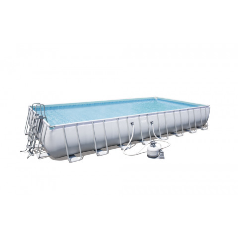 Piscine rectangulaire power steel frame pools + filtre à sable (sable non inclus) + tapis de sol + bâche + échelle - bestway - 9.56m x 4.88m x 1.32m