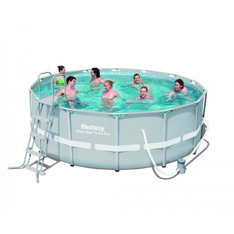 Piscine ronde power steel frame pools avec pompe de filtration à cartouche + tapis de sol + bâche + échelle de sécurité - bestway - ý4.27m x h1.22m