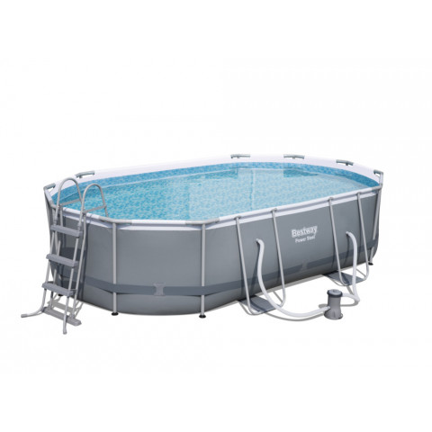 Kit piscine ovale power steel frame pools - bestway - 5.49m x 2.74m x 1.22m - livré avec tapis de sol + bâche + échelle + pompe de filtration