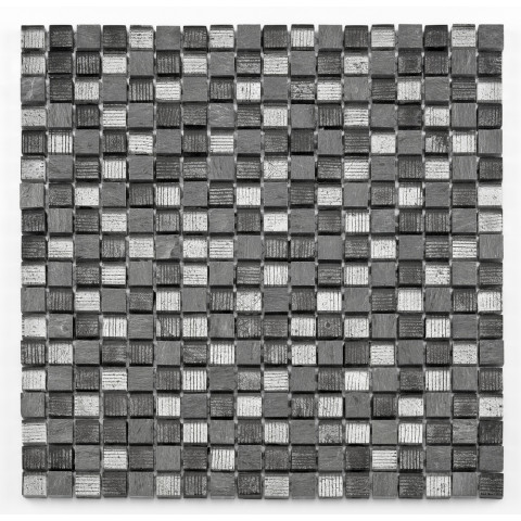 Mosaïque multi matière fineline - 29.8x29.8x0.8cm - grey mix