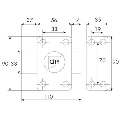 Verrou ISEO City 25 à bouton - Cylindre 50 mm - Sur variure N V04 - 10020502V04