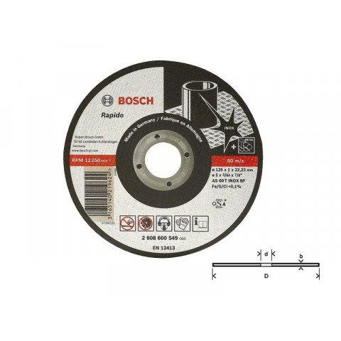 1 disque à tronçonner pour métal à moyeu plat Ø115mm BOSCH 2608600545