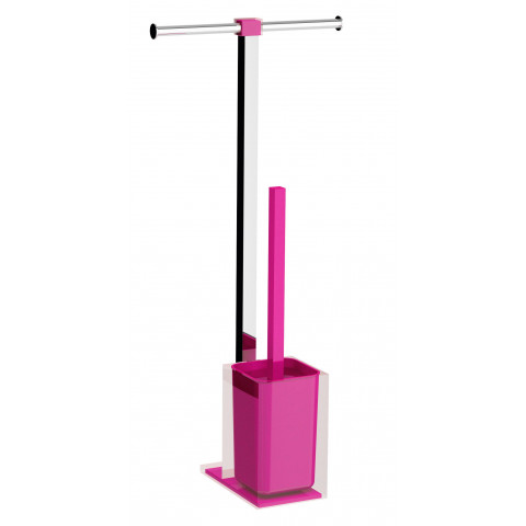 Ensemble porte papier + balai rainbow fuschia Gedy Spa Italie