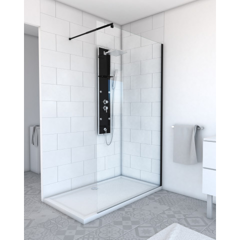 Paroi de douche à l'italienne transparent 120x200cm - verre transparent 8mm - profile noir mat - freedom 2 dark 120