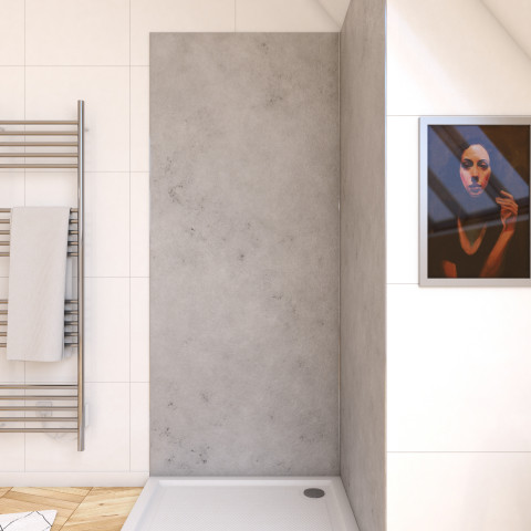 aurlane panneau mural de douche finition beton en composite pierre et ciment 90 x 210 cm stone it light grey 90 distriartisan