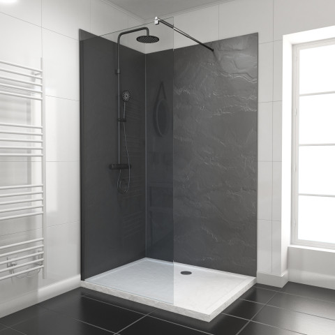 Pack panneaux muraux ardoise noir en composite - profilé d'angle et finition anodisé brillant - 90x120cm - stone'it slate 90x120 Aurlane - FAC384