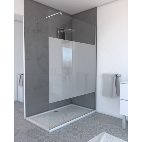 Pack paroi de douche depolie 140cm profile chrome - dim: 140x200cm – paroi douche 140 + barre de fixation freedom 2 telescopic