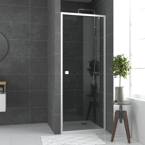 Paroi porte de douche pivotante blanc extensible 79 à 90cm de largeur - verre transparent - whity