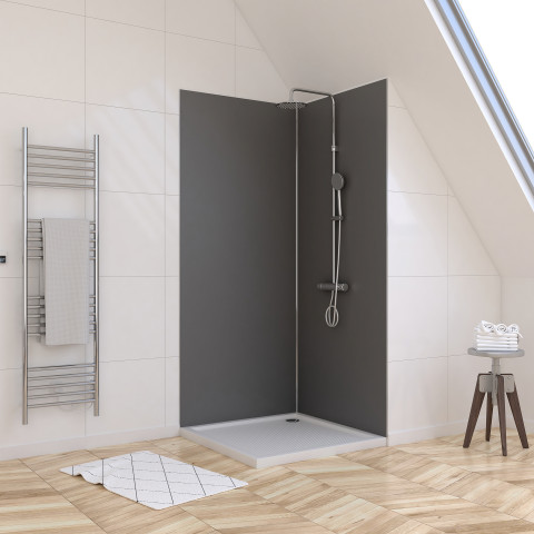 Lot de 2 panneaux muraux gris 90x210 cm - profilés de jonction et finition chromés - wall' it Aurlane - FAC717