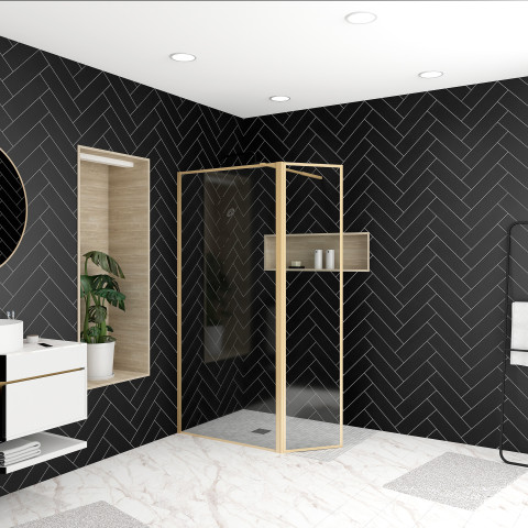 Paroi de douche avec volet pivotant 90+40x200 cm - finition or doré brossé - goldy contouring Aurlane - FAC778