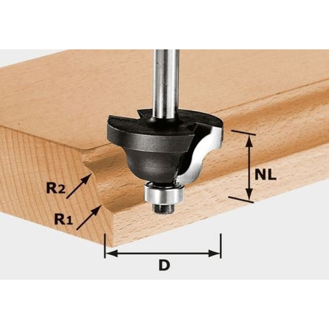 Fraise à double moulure HW avec queue de 8mm FESTOOL HW S8 D31,7/R4/R4 - 491029