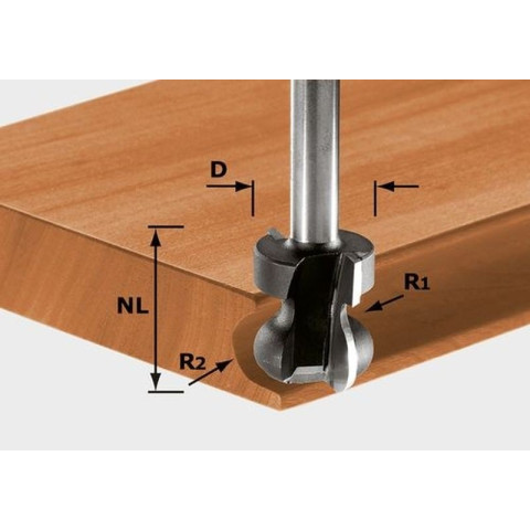 Fraise pour poignée moulurée HW avec queue de 8mm FESTOOL HW S8 D22/16/R2,5+6 - 491140
