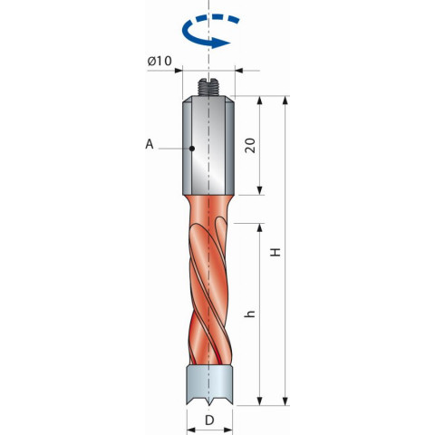 Mèche pour perçages multiples à trous non débouchants FREUD - Ø4 H27/57,5 Q10x20 Z2 - F03FA02235 -PF07MS ZA3