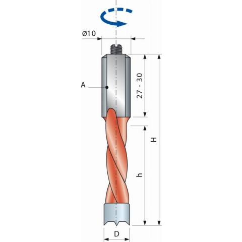 Mèche pour perçages multiples avec araseurs arrondis FREUD - Ø8 H27/57,5 Q10x27 Z2 - F03FA02083 -PF04MS DA3