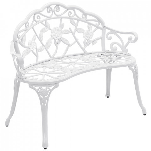 Banc chaise siège de jardin fonte résistant aux intempéries 100 cm blanc