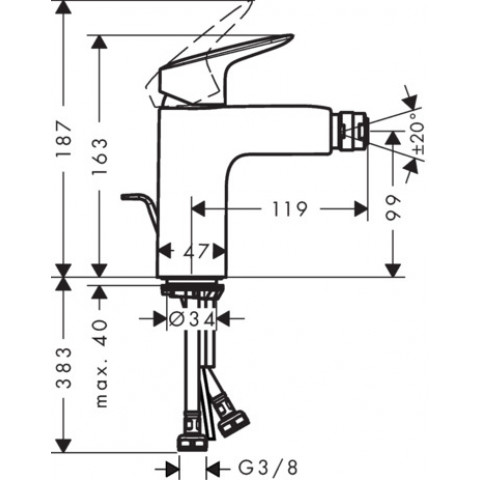 Mitigeur bidet HANSGROHE Logis , avec tirette et vidage synthétique chromé - 71200000