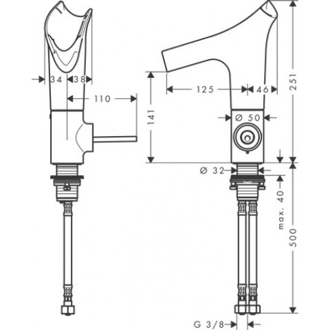 Mitigeur de lavabo HANSGROHE AXOR Starck V , bec en verre, bonde à écoulement libre laiton brossé - 12112950