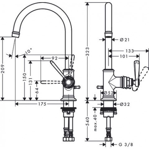Mitigeur de lavabo HANSGROHE AXOR Montreux  avec tirette et vidage chromé - 16517000