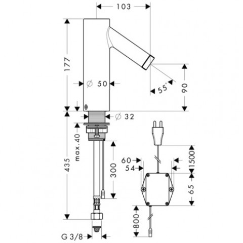 Mitigeur de lavabo HANSGROHE AXOR Starck  électronique avec manette de réglage de température sur secteur noir chromé poli - 10140330