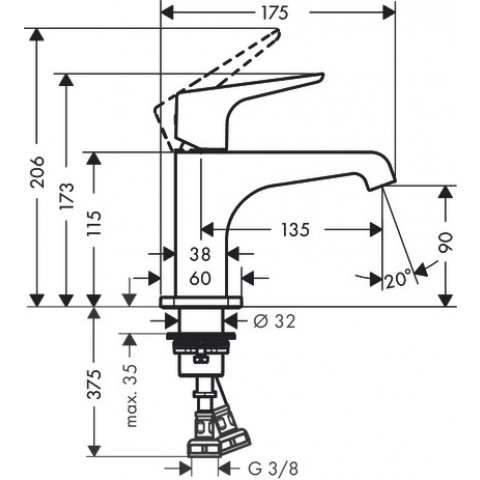 Mitigeur de lavabo HANSGROHE AXOR Citterio E pour lave-mains avec poignée à levier, bonde à écoulement libre noir chromé poli - 36112330