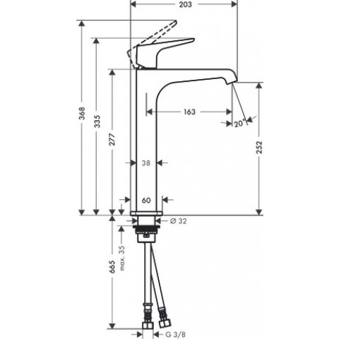 Mitigeur de lavabo HANSGROHE AXOR Citterio E  surélevé avec poignée à levier pour vasque libre, bonde à écoulement libre noir chromé poli - 36113330
