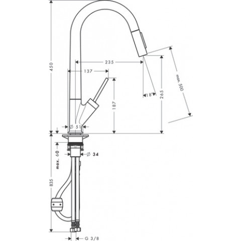 Mitigeur de cuisine HANSGROHE AXOR Starck  Eco avec douchette extractible chromé - 12800000