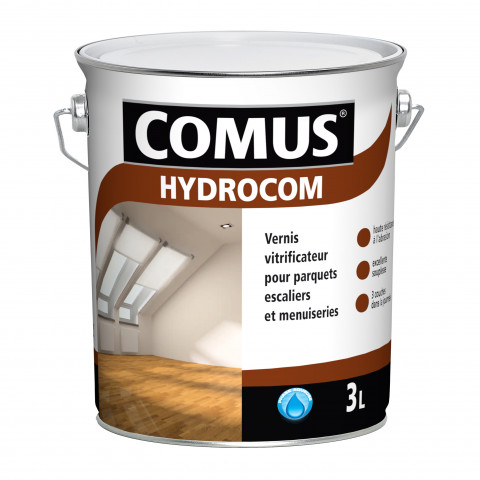 Hydrocom satin - chêne moyen 3l - vitrificateur polyuréthane acrylique mono-composant pour parquets, escaliers et boiseries - comus