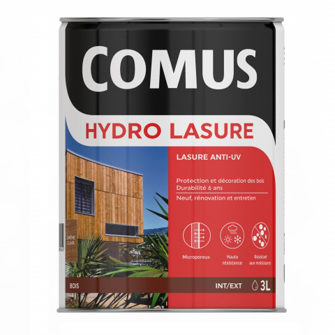 Hydro lasure chêne foncé 3l - lasure anti-uv pour la protection et la mise en valeur du veinage des bois verticaux - comus