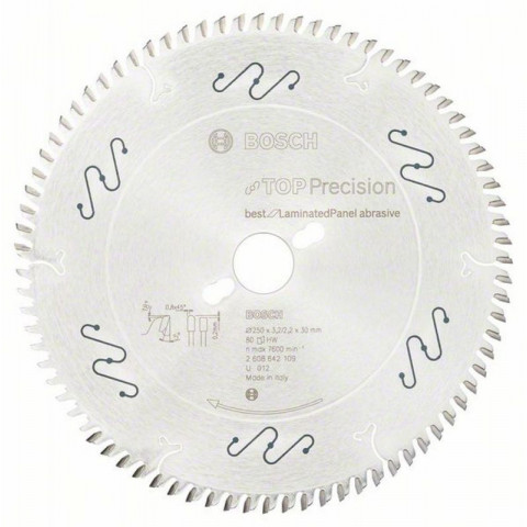 Lame de scie circulaire Top Precision Best for Laminated Panel Abrasive 2608642109 - 250 x 30 x 3,2/2,2 x 80