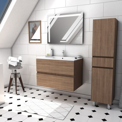 aurlane ensemble meuble de salle de bain chene celtique 80cm suspendu a 2 tiroirs vasque ceramique blanche miroir led integree meuble colonne sur pied started pack 53 distriartisan