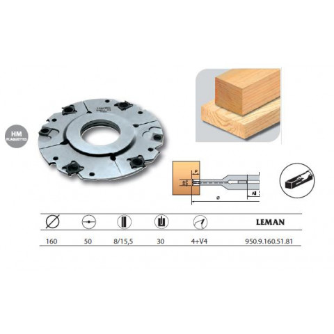 Porte-outils à rainer extensible 160x50x8/15,5 z4+v4 - 950.9.160.51.81