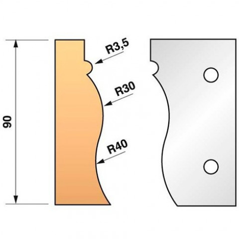 Jeu de 2 fers profilés n°322 pour porte-outils ht.90 mm