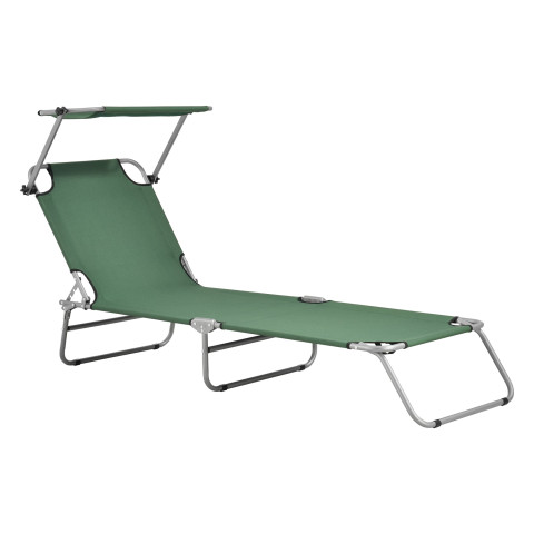 Transat bain de soleil avec pare-soleil inclinable acier polyester argenté mat vert foncé helloshop26 03_0006409