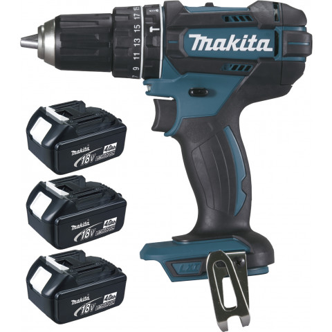 Perceuse visseuse à percussion 18 v li-ion 4 ah ø 13 mm (3 batteries) makita - 3 batteries, chargeur, coffret - dhp482rm3j