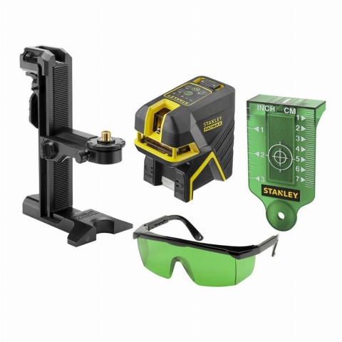 Niveau laser croix STANLEY 5 points - Faisceaux verts - Avec lunettes, support et chargeur - FMHT1-77442
