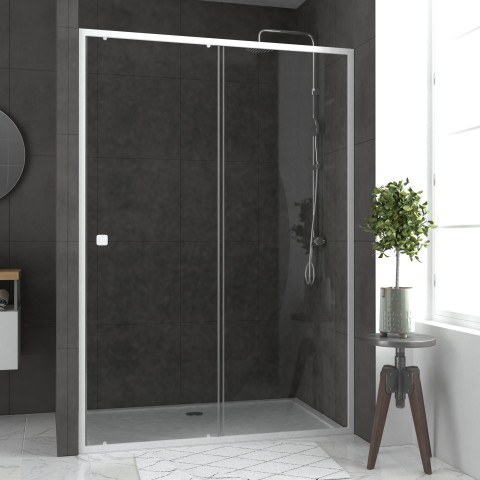 Pack porte de douche coulissante blanc 140x190cm + receveur 80x140 - whity slide