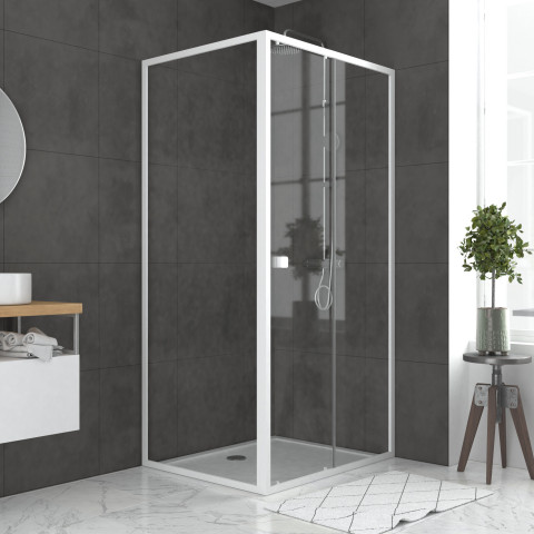Pack porte de douche coulissante blanc 100x185 cm + paroi de retour 80cm + receveur à poser - whity Aurlane - PACF044