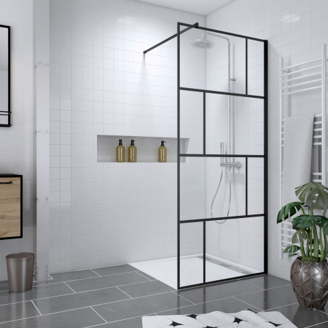 Pack paroi de douche 90x195 cm + receveur en acrylique blanc effet pierre 90x90 Aurlane - PACF093