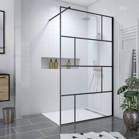 Pack paroi de douche 120x195 cm + receveur en acrylique blanc effet pierre 120x90 Aurlane - PACF096