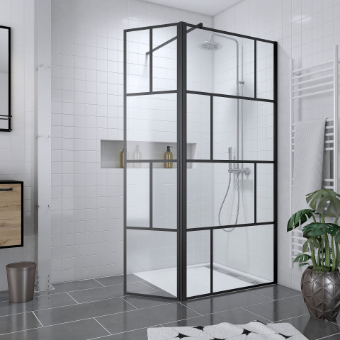 Pack paroi de douche 90x195 cm + receveur en acrylique blanc effet pierre 90x90 Aurlane - PACF097