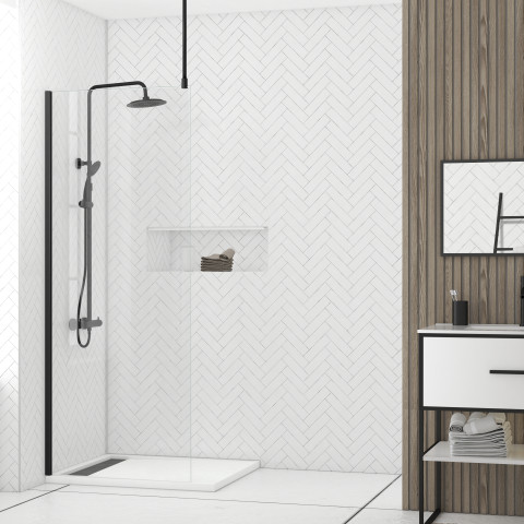 Paroi de douche 80x200cm verre transparent - profilé + barre plafond noire - freedom 2 black Aurlane - PACF405