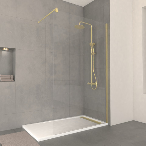 Paroi de douche 120x200cm verre 8mm - profilé + barre extensible finition or brossé - freedom 2 gold