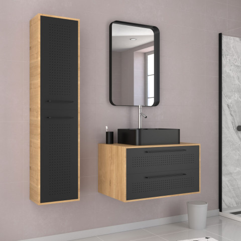Pack meuble de salle de bain caisson 2 tiroirs + vasque rectangulaire + colonne + miroir uby 80cm Aurlane - PACM269