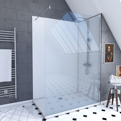 Pack panneau wall'it blan 90 et panneau wall'it blanc 120 + receveur whiteness ii + paroi en verre trempé black + barre de fixation chrome. Aurlane - PACP018