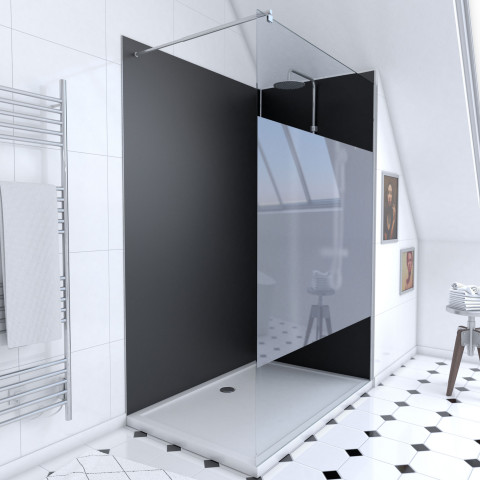 Pack 2 panneaux muraux wall'it noir + receveur whiteness ii 120 + paroi de douche freedom 2 depolie + barre de fixation chrome